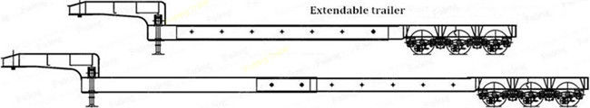 Over Length Flatbed Extendable Semi Trailer Double / Three Steering Axles