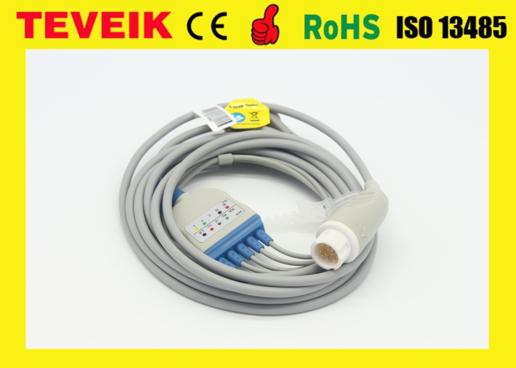 TEVEIK Factory Reusable Medical HP Round 12pin 5 leads ECG Cable For Patient Monitor