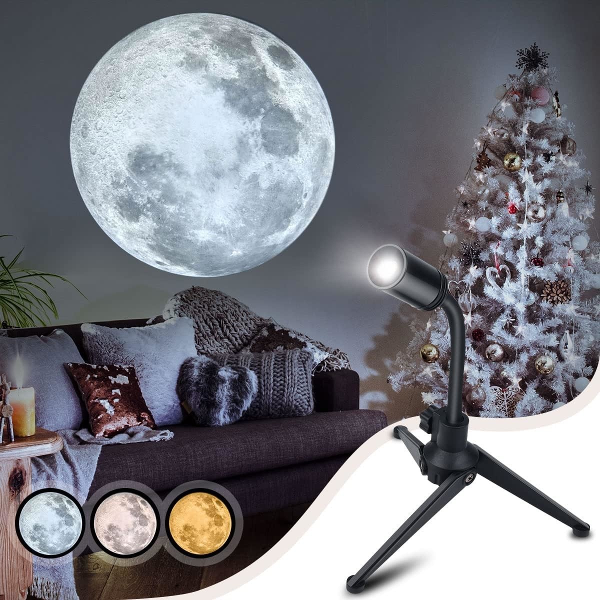 USB Charging Moon Lamp with 3 Lighting Color Angle Bendable Brightness Adjustable Moon Atmosphere Projector night light