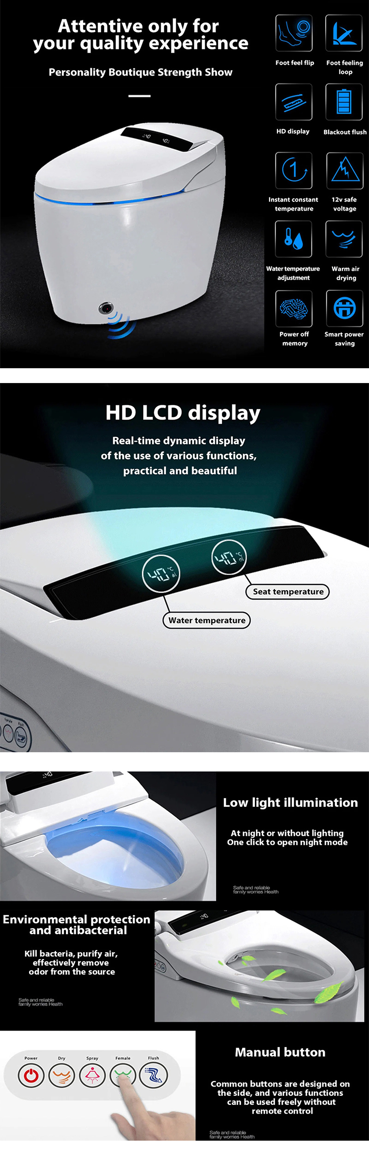Automatic Bathroom Sanitary Ware Tankless Ceramic One Piece Smart Toilet