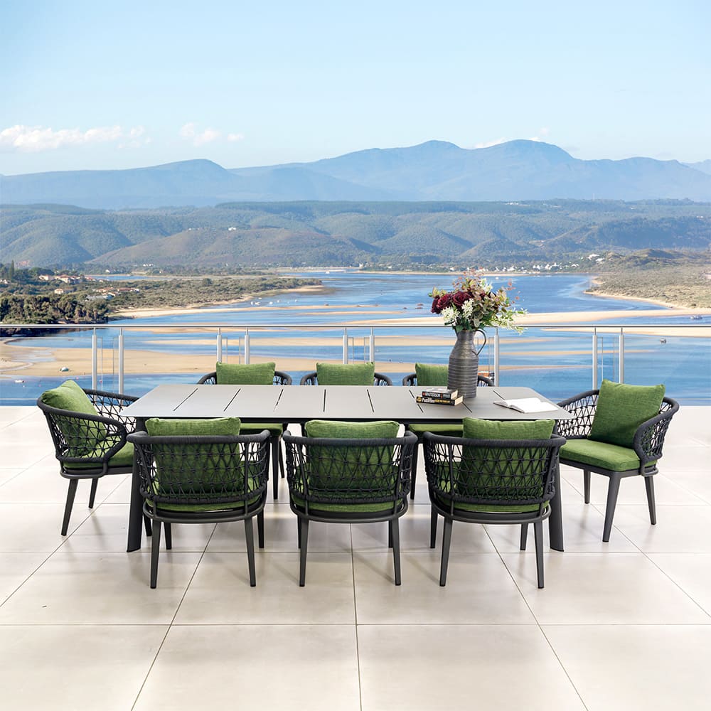 Outdoor Dining Set featuring Rope Weave Design and Aluminum Metal Frame by AJUNION