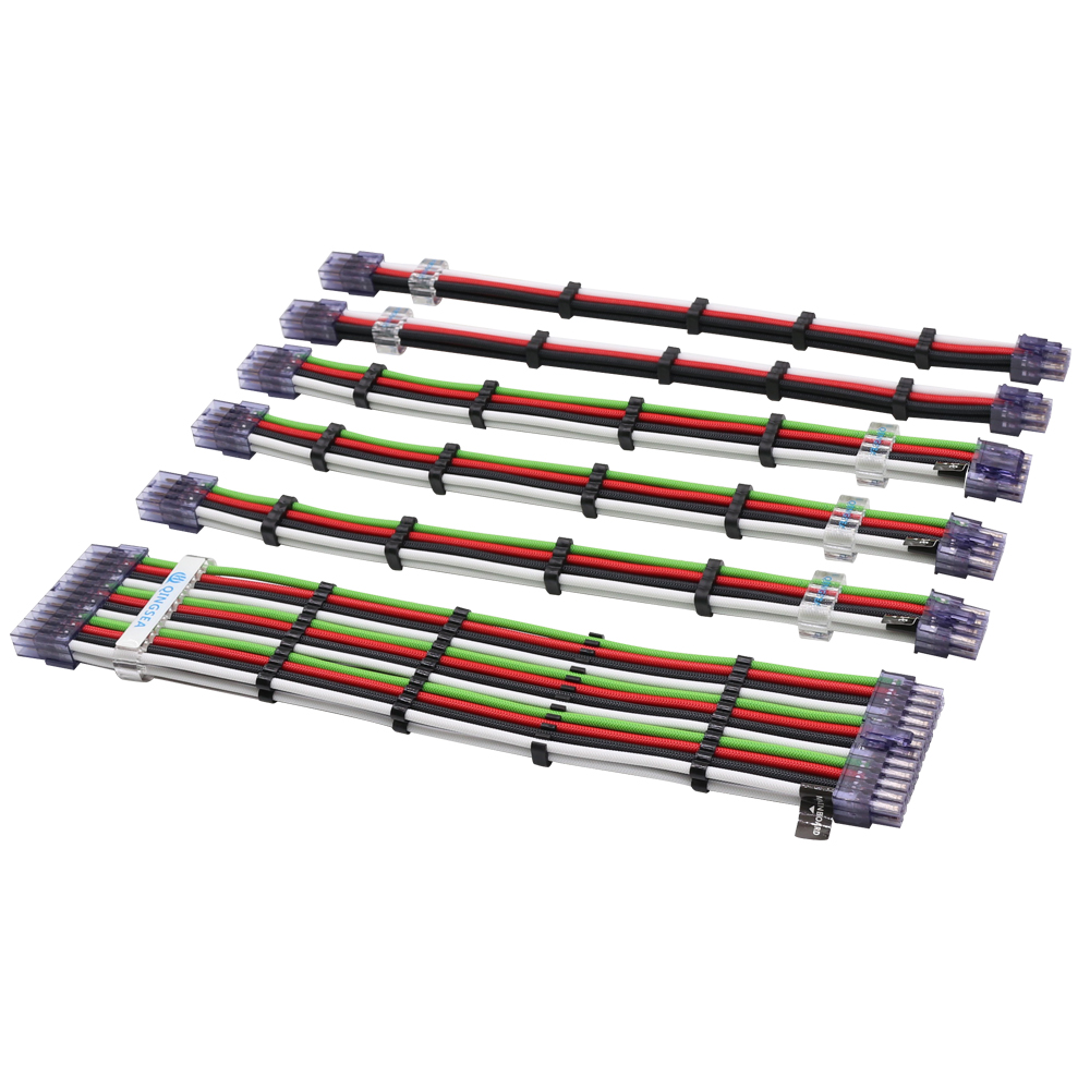 Sleeved Cables PSU Extension Kit 18AWG 30cm ATX 24P CPU4+4P PCI-E 6+2P PCI-E 6P For ATX Power Supply Cable Rainbow