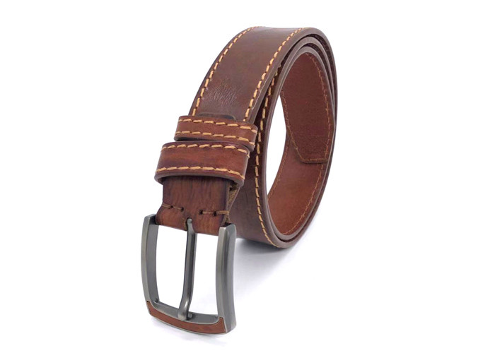 5 Oval Holes Mens Casual Leather Belt With Thick Thread And Decoration