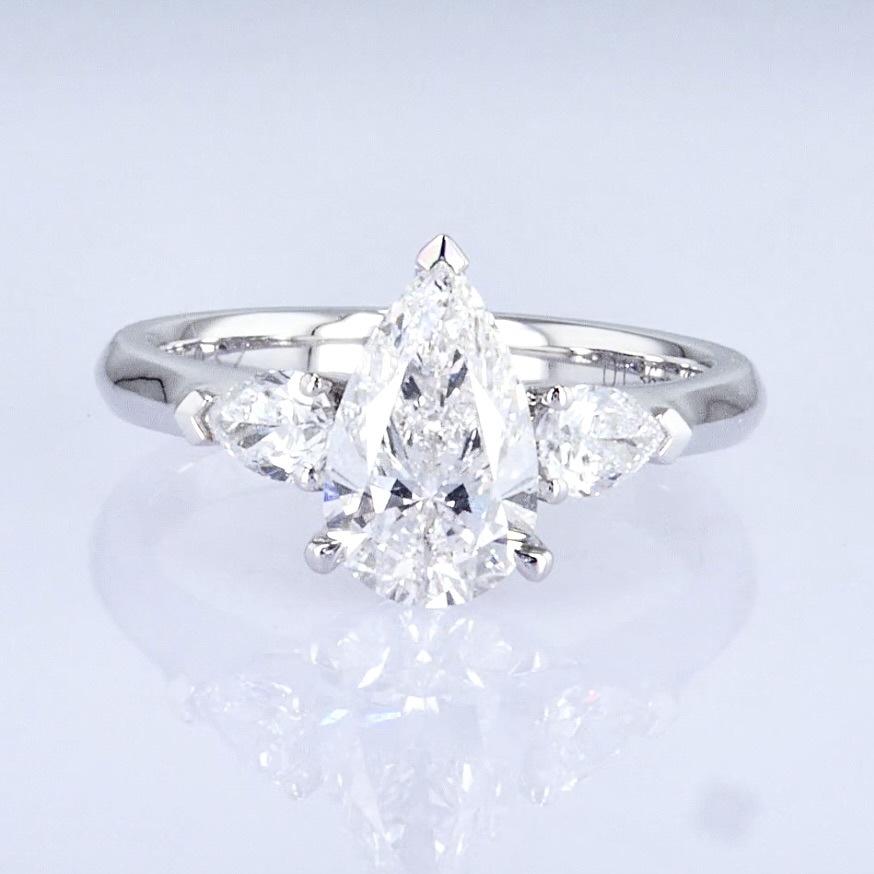 Classic Design Pear Shape Diamond Ring Three Stones Style White Lab Grown Diamond Ring