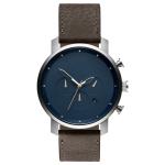 Blue face chronograph quartz stainless steel case back watch with grey calf