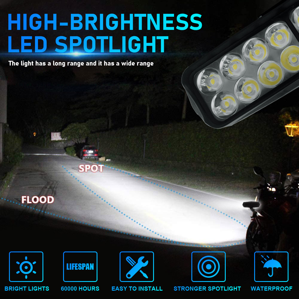 White Flash 16 Beam 12V 24V Auxiliary Headlight Motorbike LED Light