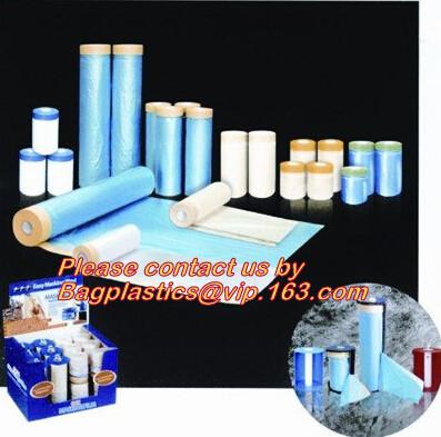 plastic drop cloth, PE drop cloth, plastic masking film, Taped clear HDPE