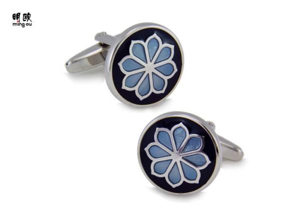 Buy cheap Black And Blue Soft Enamel Fill Custom Mens Cufflinks Novelty Flower Style from wholesalers