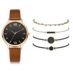 3ATM Ladies Watch Gift Set 34mm Black Women Leather Strap Watch
