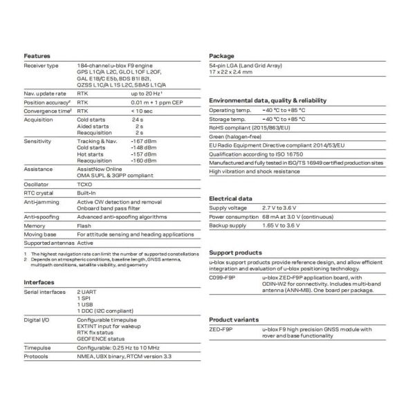 LEA-F9T Wireless GPS Module Industry GNSS Module LGA Type