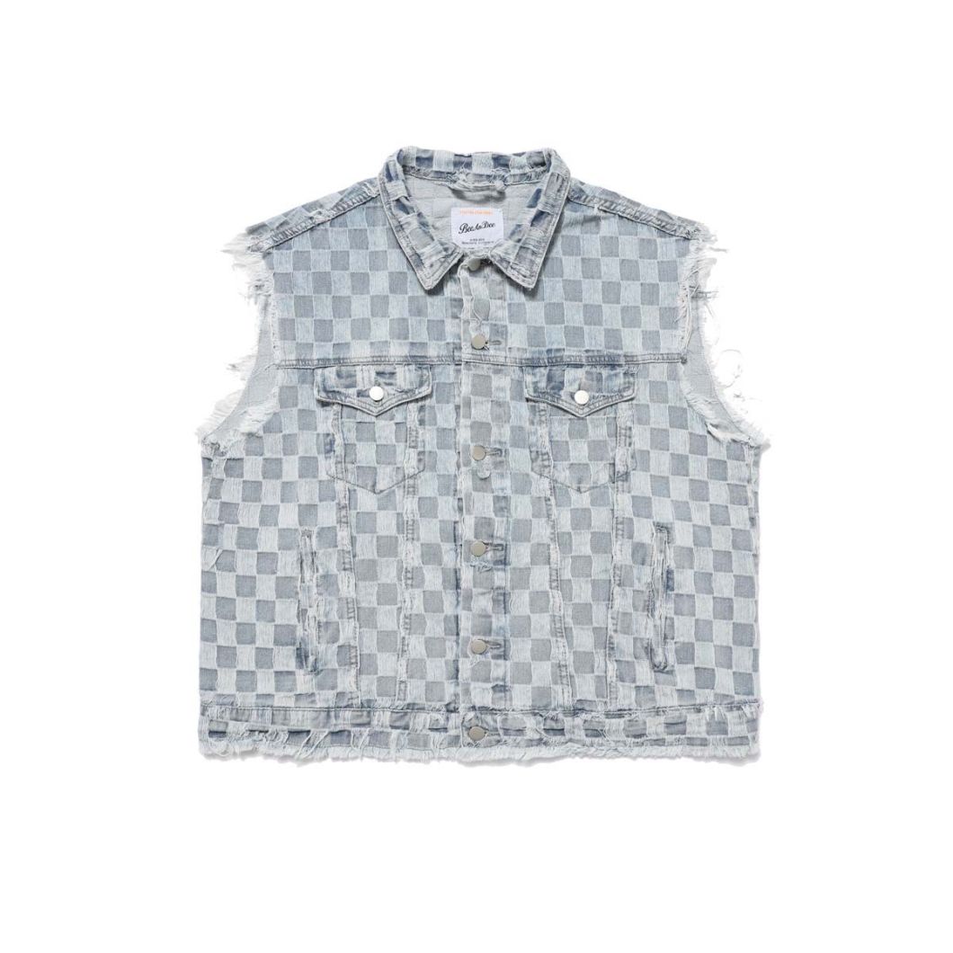 Fall Plaid Denim Sleeveless Men&prime; S Cardigan Vest