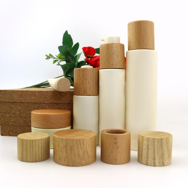 Buy cheap Custom Round Cosmetic Bottle Caps Non Spill Cream Bottle Wooden Lid from wholesalers