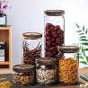 Buy cheap 4.52" Transparent Glass Containers With Wood Lids Food Storage 950ml Anti Spill from wholesalers