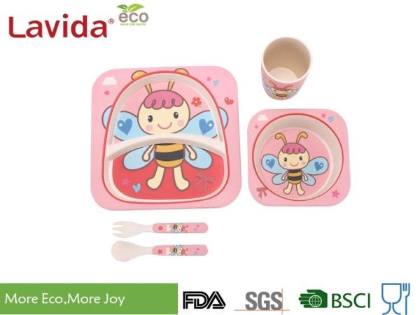 Buy cheap Square Shape Baby Bee Print Childrens Bamboo Meal Set Non - Fragile High Strength from wholesalers
