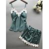 Buy cheap Breathable Women Pajamas Sleepwear Satin Two Piece Lace Lingerie Set V Neck from wholesalers