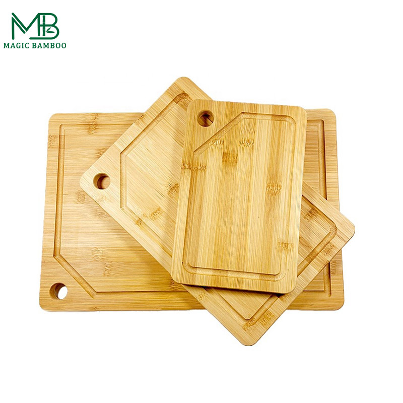 Three-Piece Bamboo Cutting Board Set in Three Sizes with Drain Stand CE / EU Certified