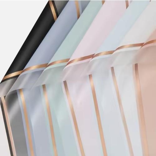 Korean Flower Wrapping Paper Plastic Packing Paper with Golden Line Frame Many