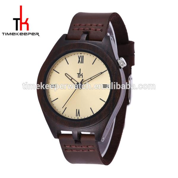 Buy cheap 2017 Men Wood Watch Made Out Black Sandal Wood Handmade Leather Strap Digital Wood Watches Custom Logo from wholesalers