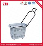 Blue Plastic Shopping Trolley Baskets 60L Supermarket Basket With Wheels