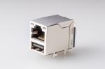 Buy cheap Female Rj45 USB Connector 1 X 1 With Led And Emi Tab-Up Shielded 90 Degree Pcb Connector from wholesalers
