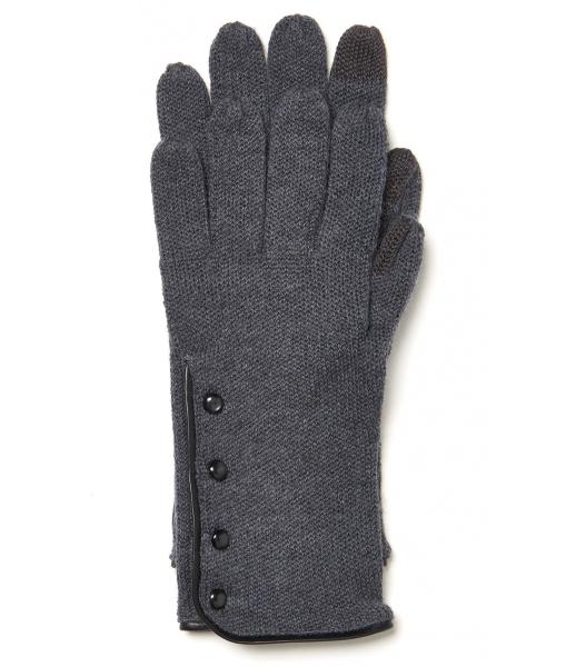 Buy cheap 100 % Wool Knit Gloves With Leather Trim , Women ' S Grey Knitted Gloves from wholesalers