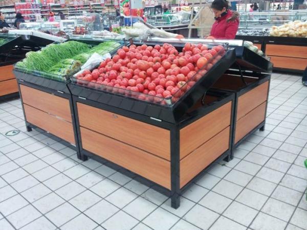 Buy cheap supermarket wooden vegetables display table furniture from wholesalers