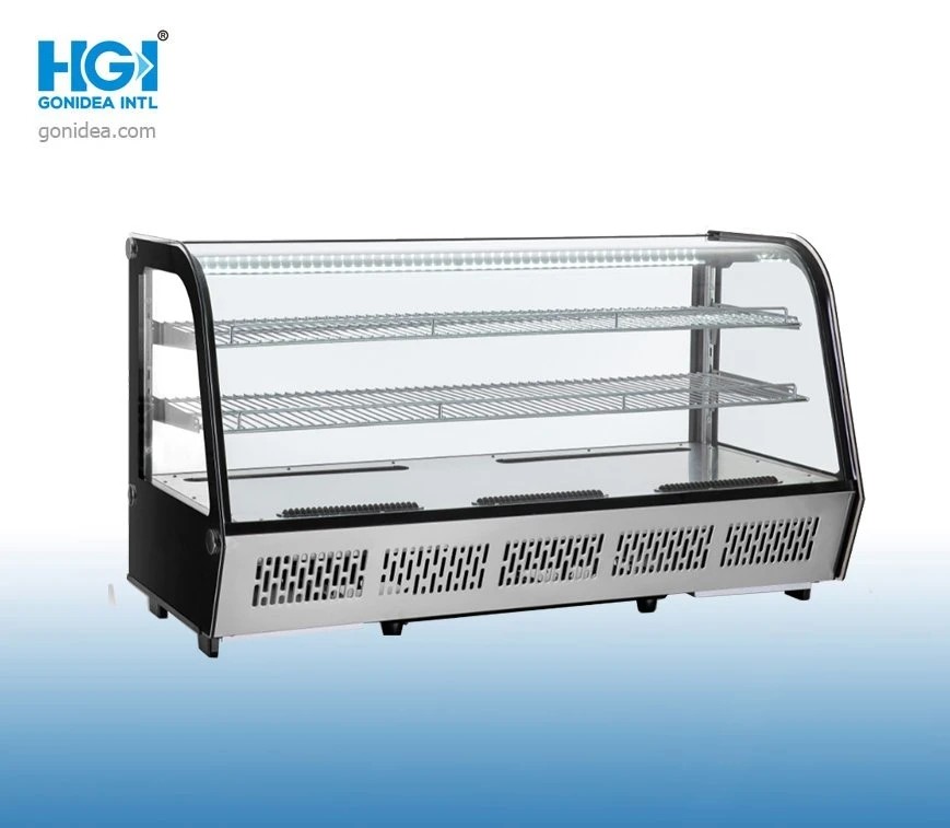 Adjustable Chrome Plated 160L Curved Glass Cake Display Freestanding