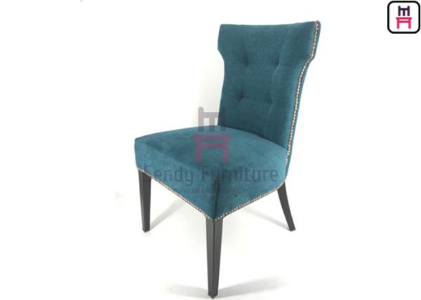Buy cheap Blue Velvet Armless Hotel Restaurant Chairs Metal Base Customized With Brass Nail from wholesalers