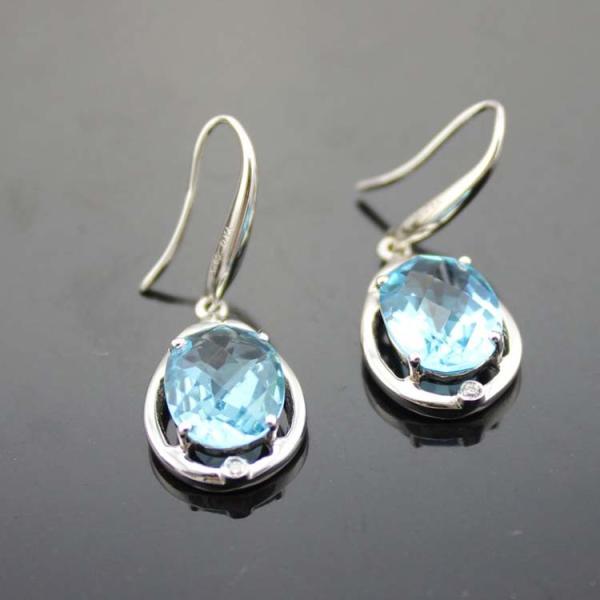 Buy cheap 925 Sterling Silver Oval Blue Topaz Cubic Zircon Dangle Earrings (PSJ04195) from wholesalers