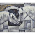 Modern Horizontal Canvas Horse Painting 100% Handmade Animal Paintings Home