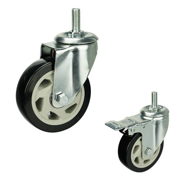 Buy cheap 100x32mm Threaded Stem Swivel Cart Wheels Ball Bearing Hollow Core Black Casters For Hand Trolleys from wholesalers