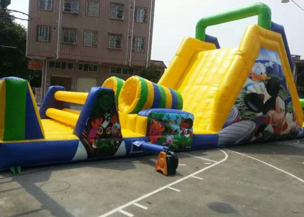 Quality Yellow Adult Inflatable Obstacle Course with 0.55mm PVC Tarpaulin for sale