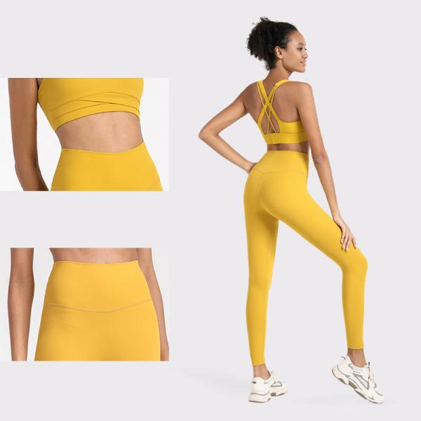 Buy cheap Solid Color Women's 2 Piece Yoga Set Sexy Cross Back Bra Sports Clothes Yoga Leggings from wholesalers
