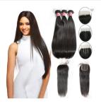Buy cheap SGS Straight Human Hair Weave / Peruvian Hair Bundles With Closure from wholesalers