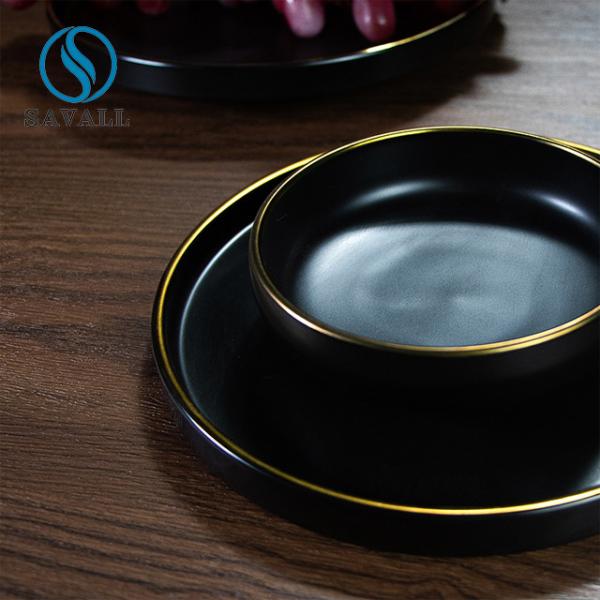Buy cheap Golden Edge Black Porcelain Dinnerware Simplicity Deep Ceramic Plate from wholesalers