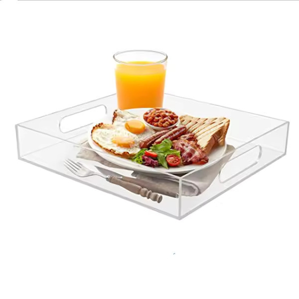 10X10 Inches Square Acrylic Tray With Metal Handles Organizer For Tea Or Coffee