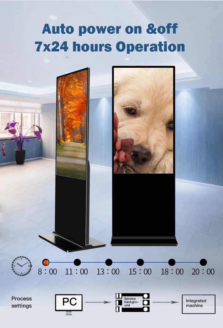 350cd/M2 Floor Standing Android Indoor Digital Display Screens 32/43/50/55/65