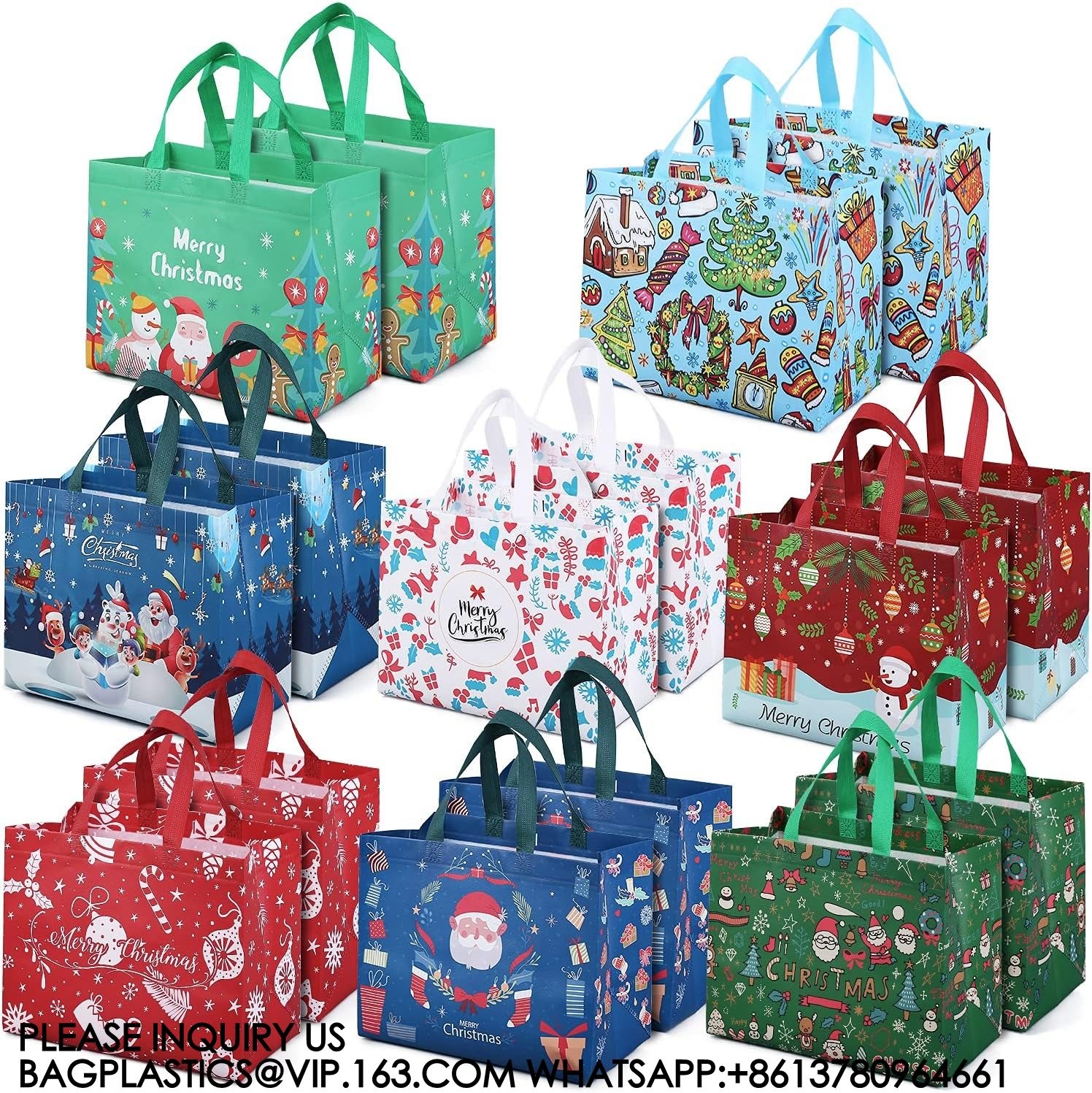 Christmas Gift Bags,Christmas Tote Bags With Handles, Christmas Treat Bags, Multifunctional Non-Woven Christmas Bags