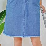 Ripped Knee Length Ladies Dungaree Dress , Women Denim Dress With Pockets