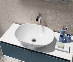 China White Counter Top Wash Hand Basin Artificial Stone Bathroom Sink on sale