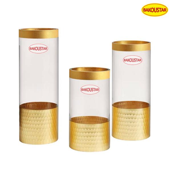 Buy cheap Polished Gold Hammer Straight Tube Decorative Glass Vases from wholesalers