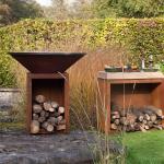 Rusted Height 100cm Corten Steel Fire Pit Outdoor With Wood Storage