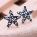 Starfish Design Thai 925 Silver Earrings Pave Marcastie Retro Women Jewelry