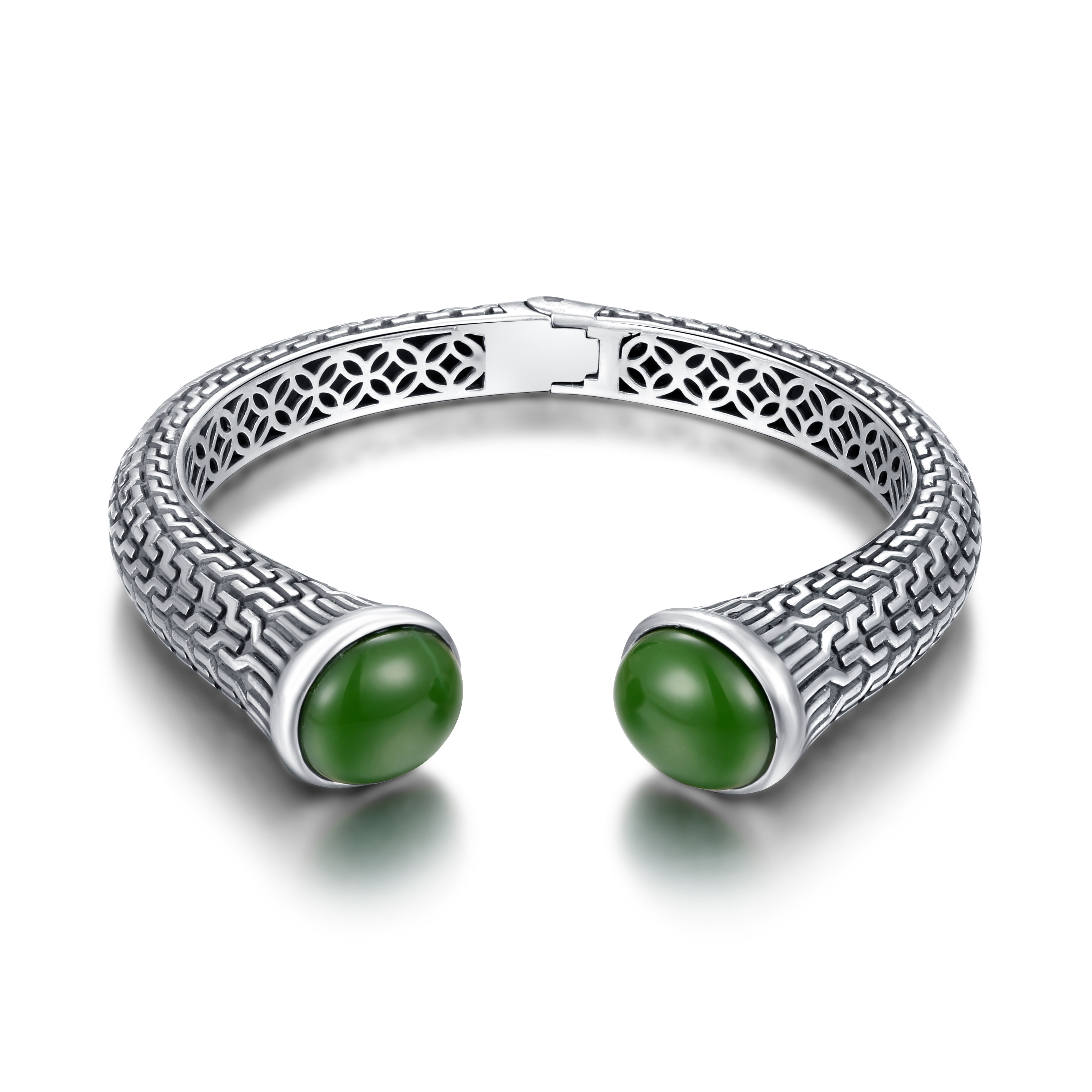 25.7gram Stones Crystals 925 Sterling Silver Bangles Pearl Shape Men's Bracelet Unisex Styles Link Chain