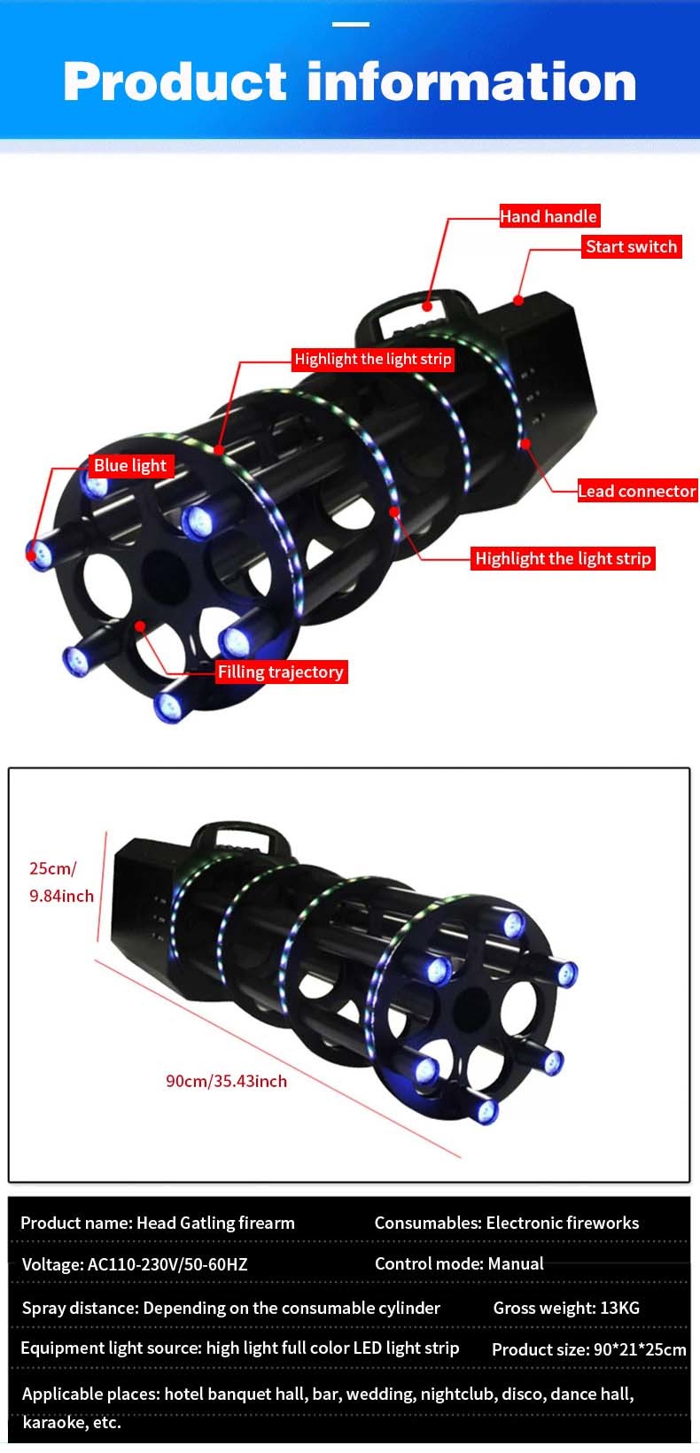 LED Battery Confetti Paper Gun Machine Six Shots Confetti Shooter Gun For DJ Disco Nightclub Wedding Party