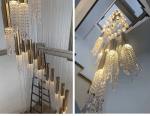 Modern chrome crystal ceiling chandelier for dining room long loft staircase