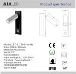 Recessed mounted bedside reading light led reading wall light 3W rotate bedroom