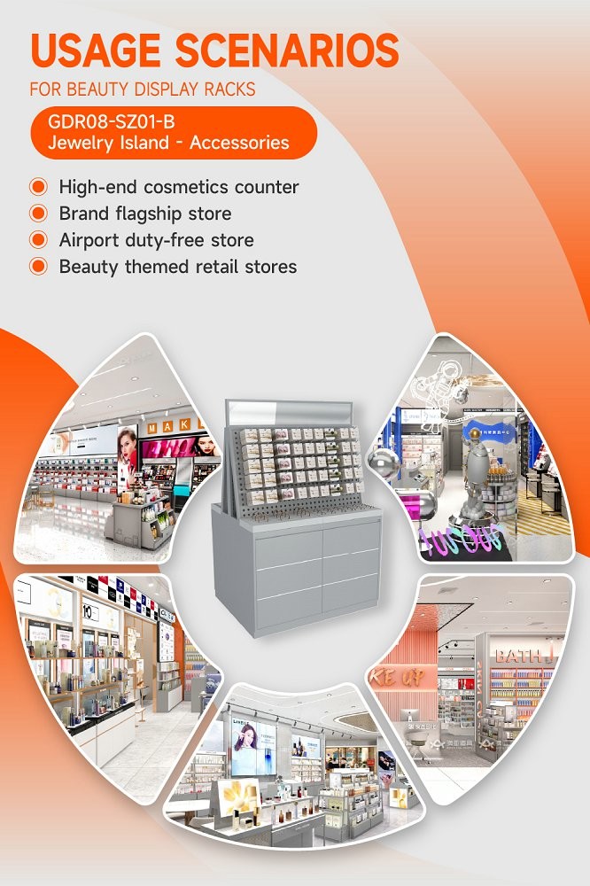 GDR08-SZ01-B Retail Display Shelf with Hooks and Adjustable Height for Mall Booths