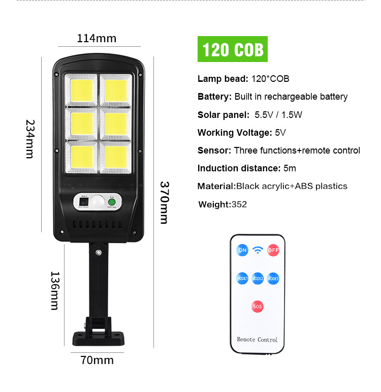 Solar Light 128 COB Large Outdoor Solar Waterproof Street Light Garden Infrared Sensor Motion Sensor Smart Remote Control Light