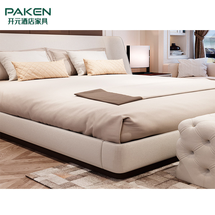 Customize Modern Villa Furniture Bedroom Furniture& Modern Style Bed With Ivory Color